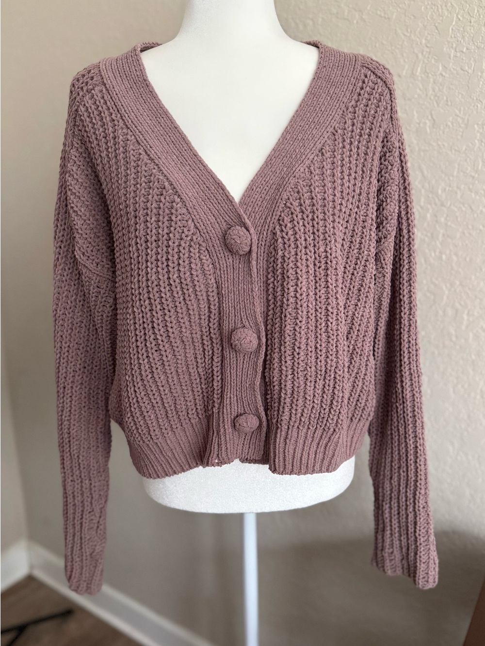 POL Chunky Chenille Knit Button Cardigan Taupe Brown Size Small - Picture 12 of 13